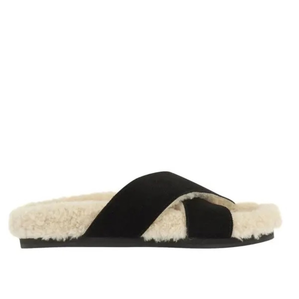 ANCIENT GREEK SANDALS  Anilio Crosta Leather Shearling Sandals - Black